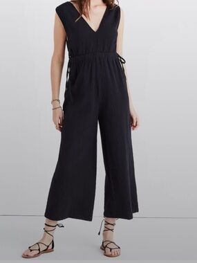 Madewell | Women’s Black Gauze V-Neck Wide-Leg Cropped Waikiki Jumpsuit Size XS